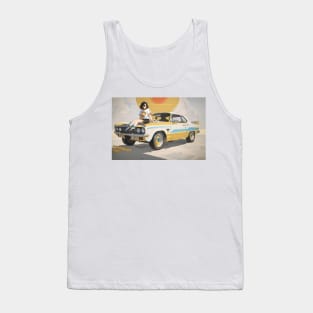 Vintage girl and retro yellow car Tank Top